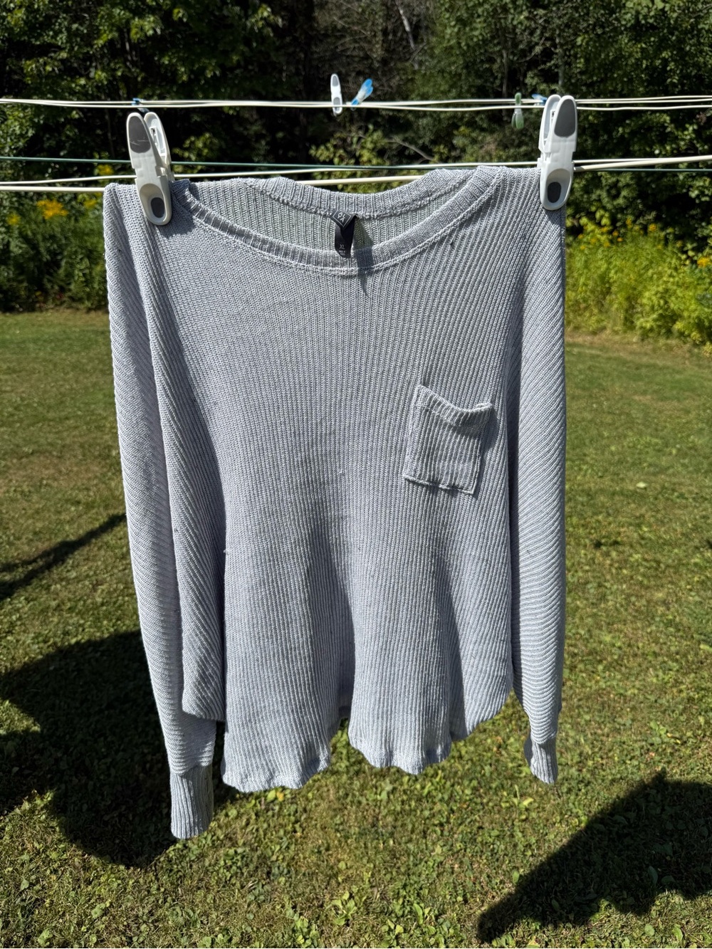 Alya Light Gray Ribbed Long-Sleeve Pocket Tee